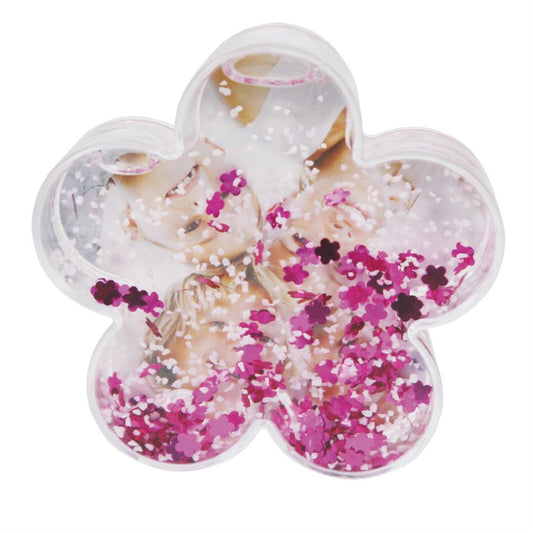 Dorr Flower Shaped Snow Globe with Floating Pink Flowers and Snow